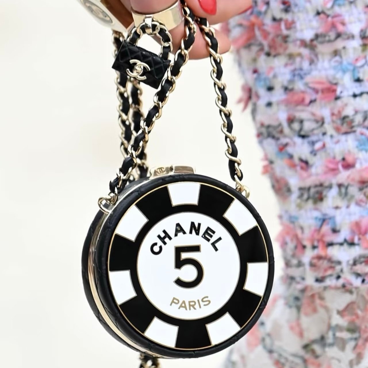 Chanel Black Lambskin Quilted Leather & Enamel Poker Chip Minaudière