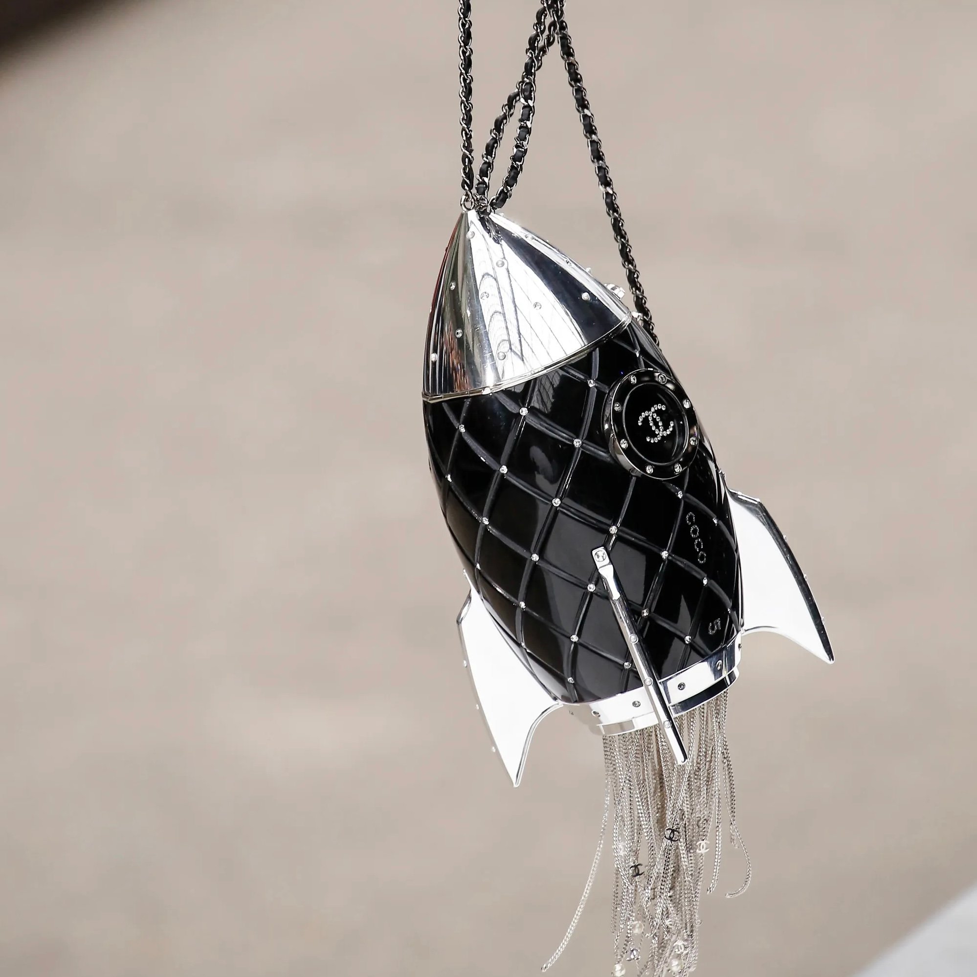 Chanel Black Lucite & Crystal Rocket Ship Minaudière with Silver Hardware Fall 2017