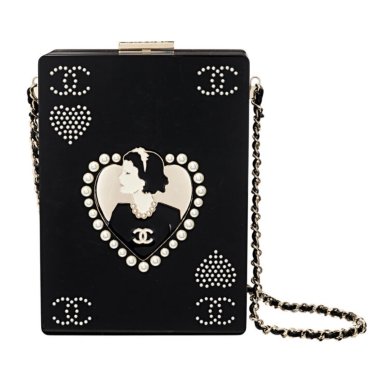 Chanel Casino Black Lucite & Faux Pearl Coco Chanel Playing Card Minaudière