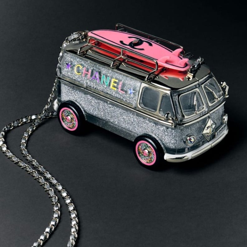 Chanel Silver Glitter Lucite, Multicolor Crystal & Enamel Hollywood Mini Van Minaudière