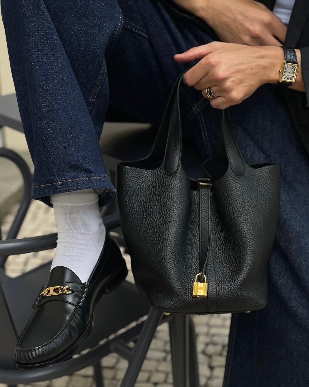 hermès black picotin 18 gold hardware