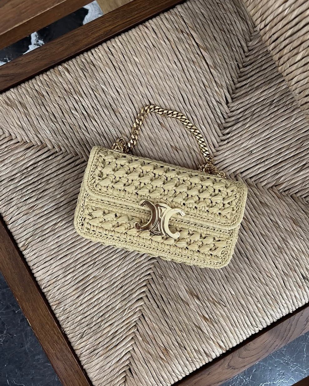 celine raffia Claude Chain Shoulder Bag
