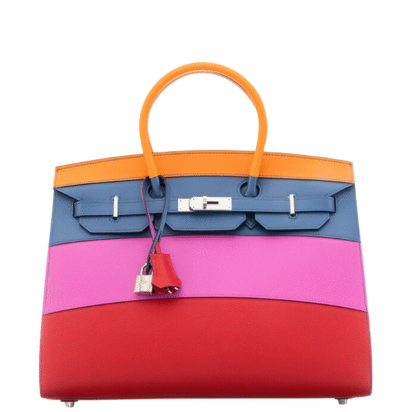 Hermès Limited Edition 35cm Abricot, Blue Agate, Magnolia, & Rouge Casaque Epsom Leather Rainbow "Sunset" Sellier Birkin