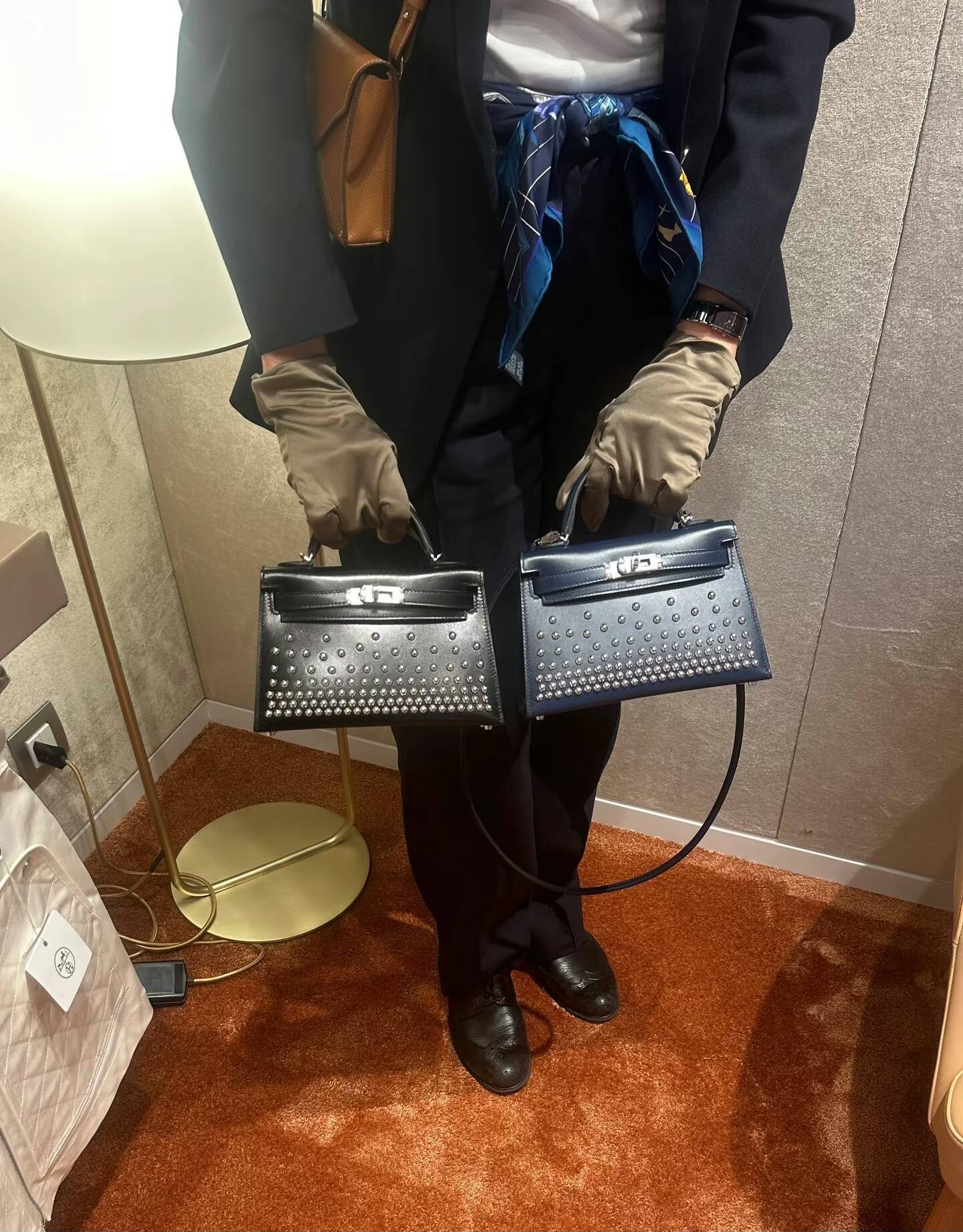 hermès mini kelly ii clouté box calfskin studded navy blue