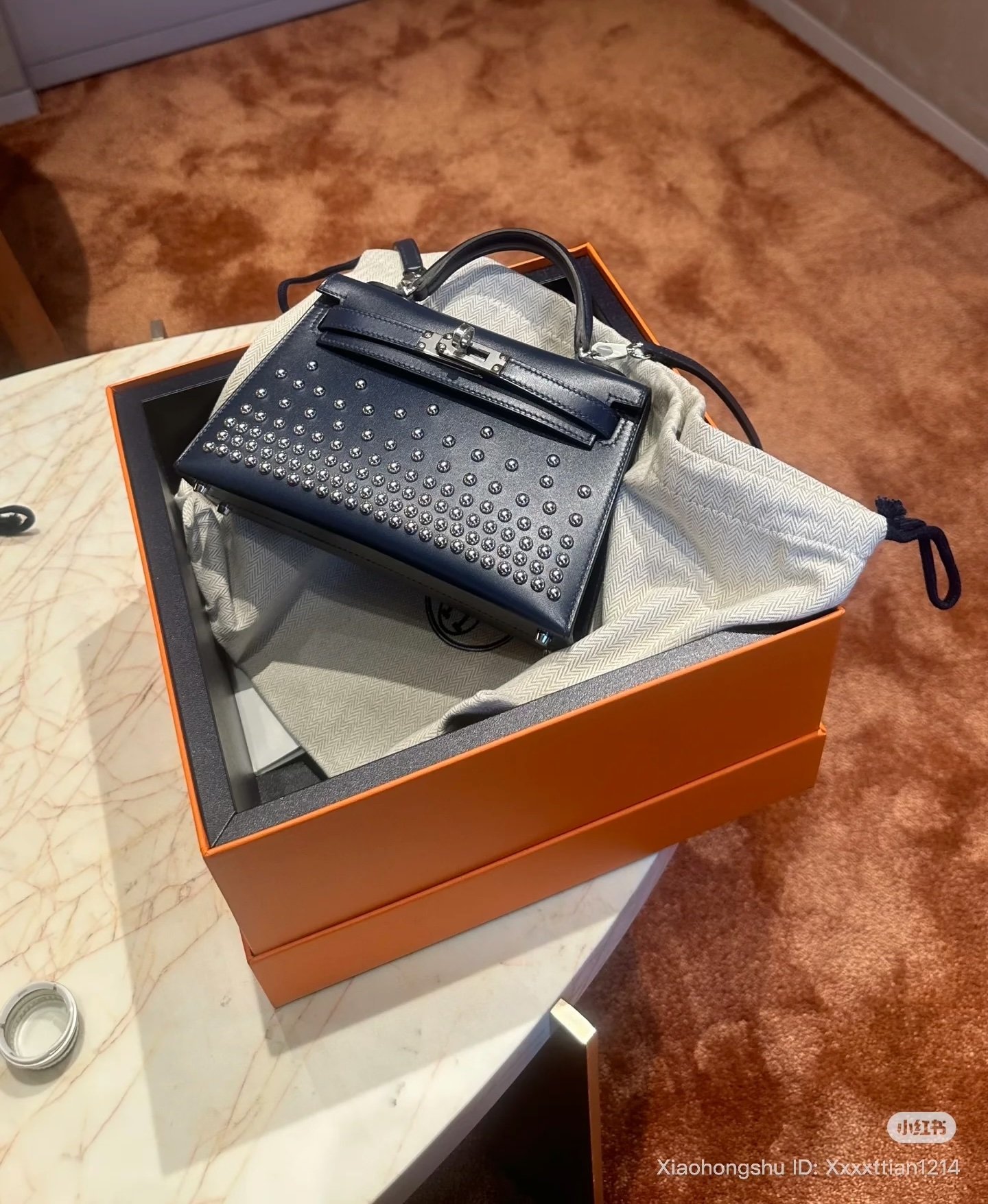 hermès mini kelly ii clouté box calfskin studded navy blue