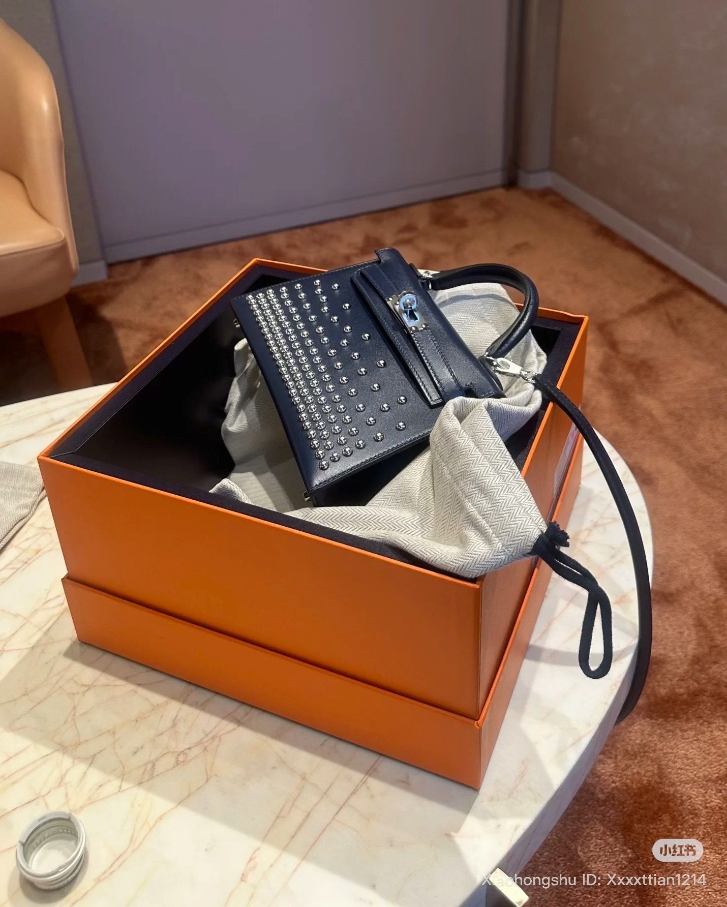 hermès mini kelly ii clouté box calfskin studded navy blue