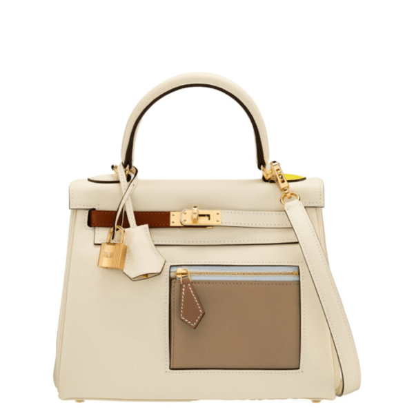 Hermès Limited Edition 25cm Nata, Chai, Cuivre, Lime & Mauve Sylvestre Swift Leather Kelly Retourne