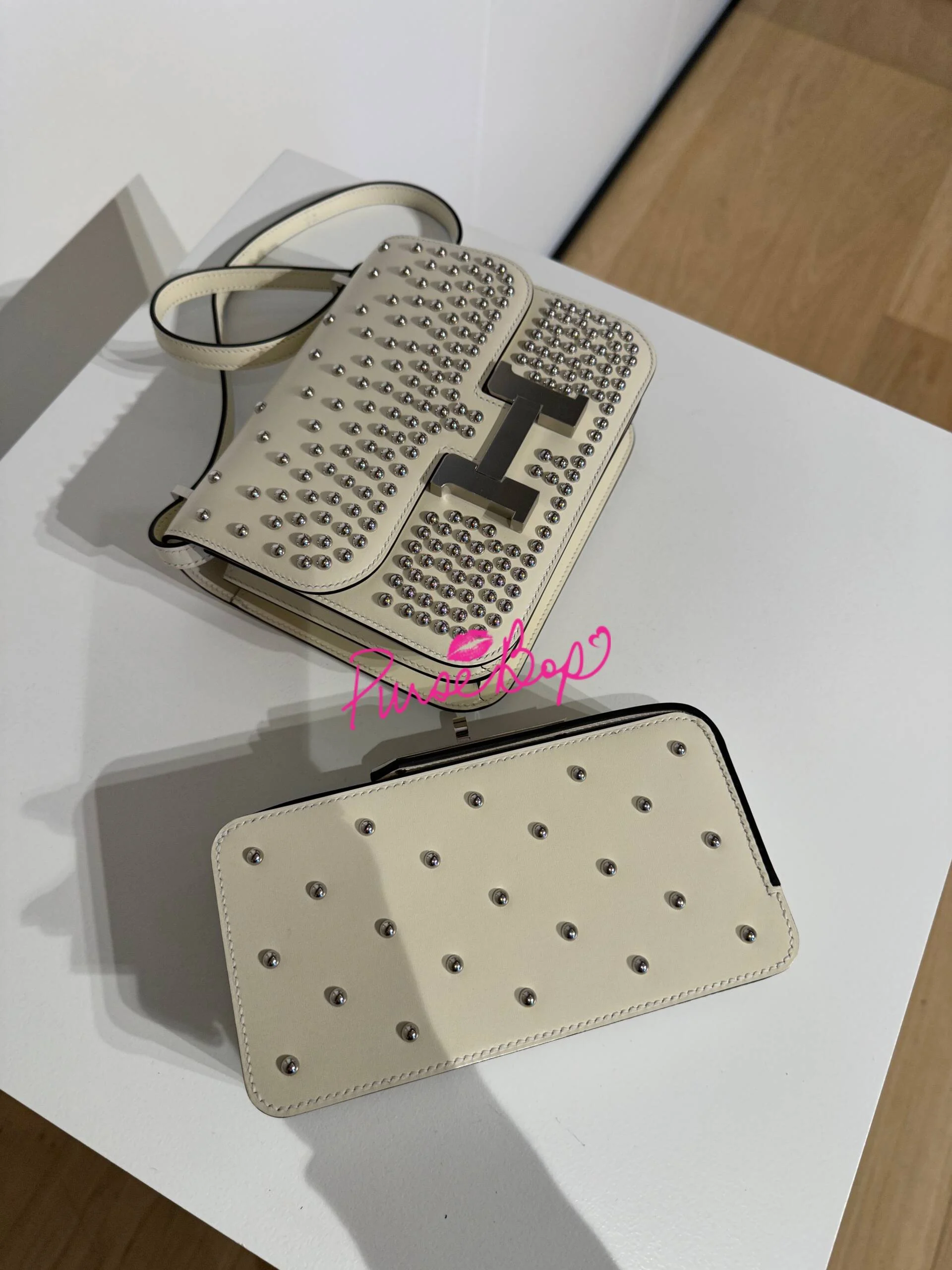 hermès mini kelly ii clouté cream box calfskin studded constance