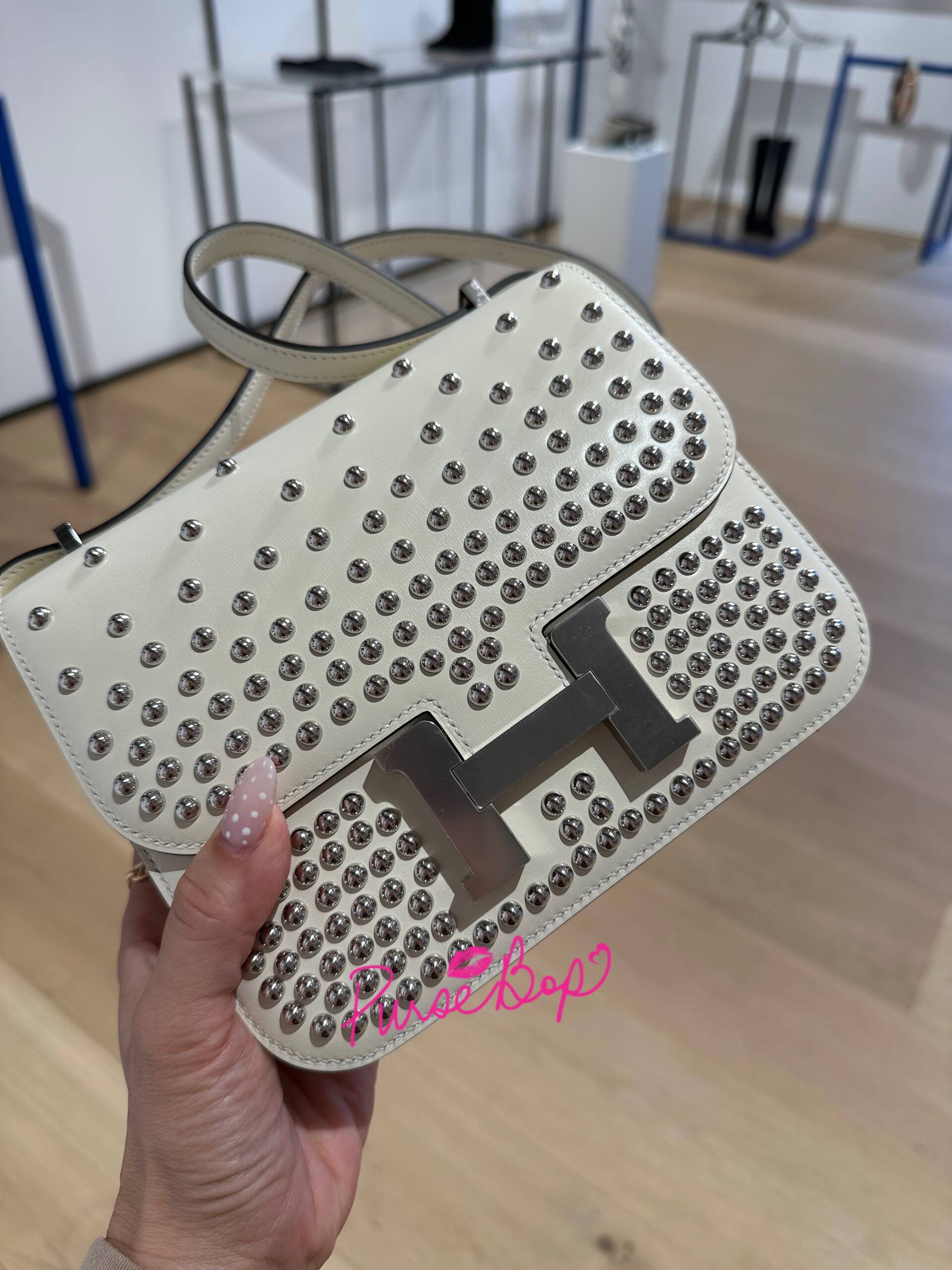 hermès mini kelly ii clouté cream box calfskin studded constance