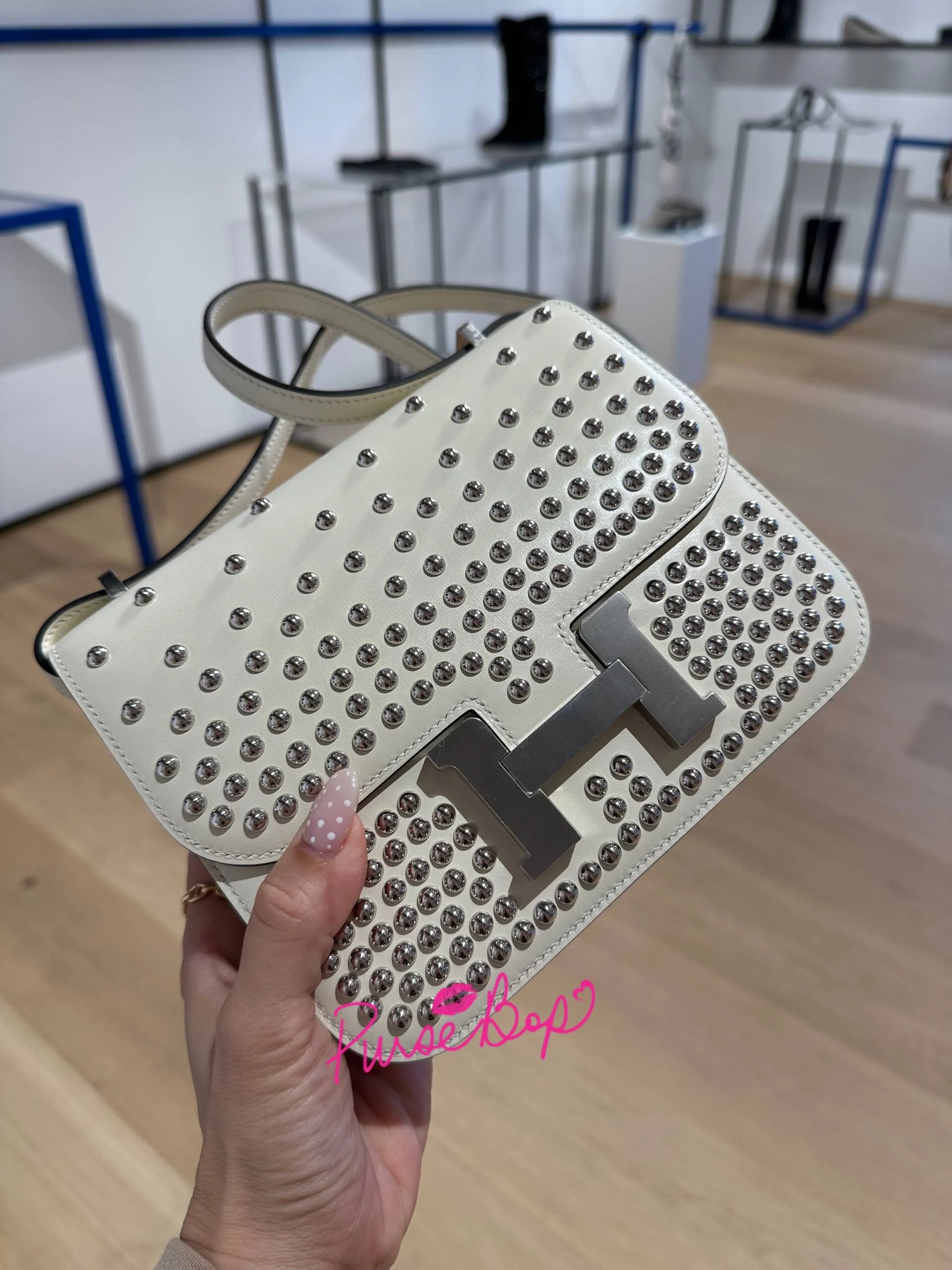 hermès mini kelly ii clouté cream box calfskin studded constance
