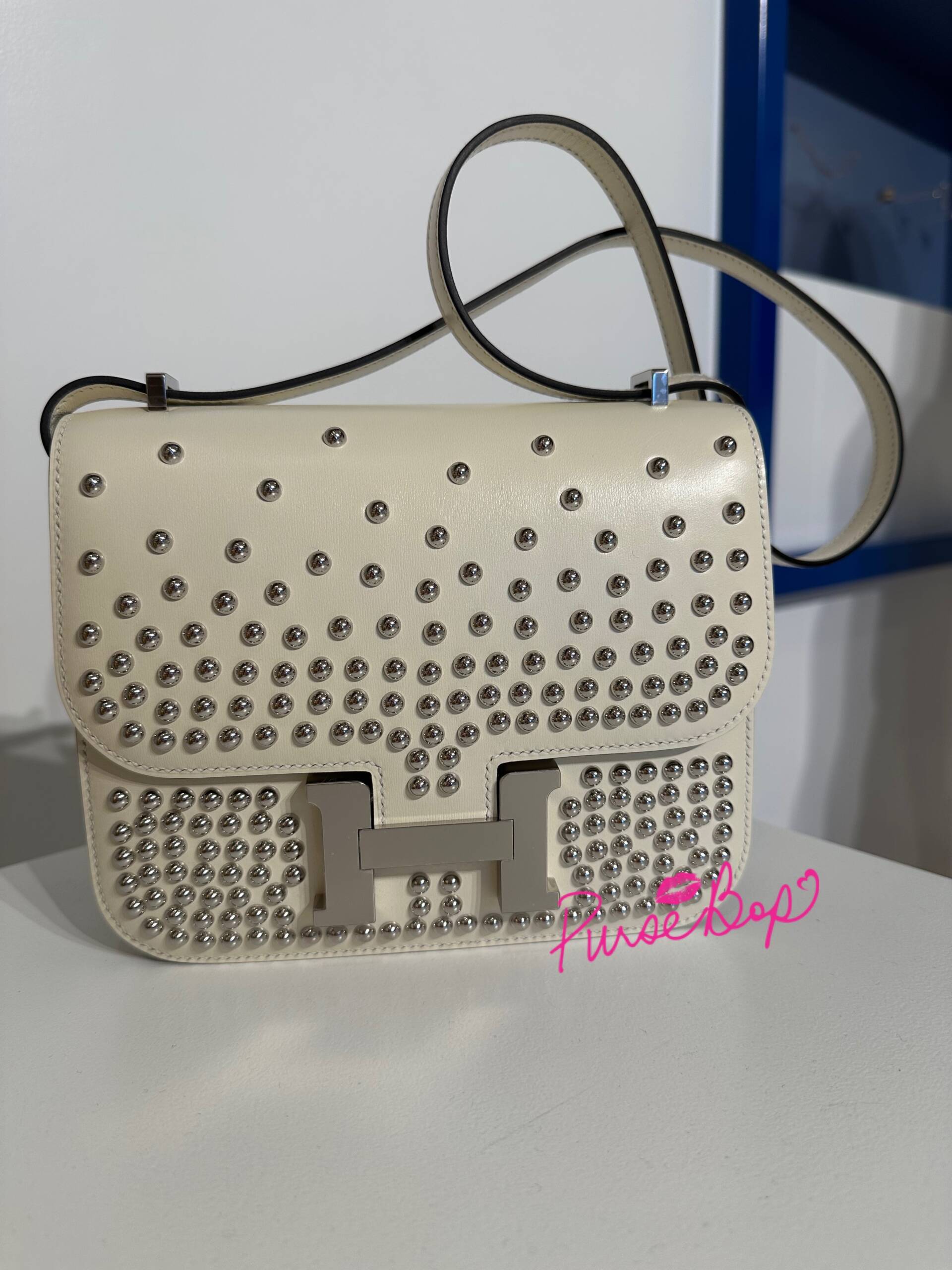 hermès mini kelly ii clouté cream box calfskin studded constance