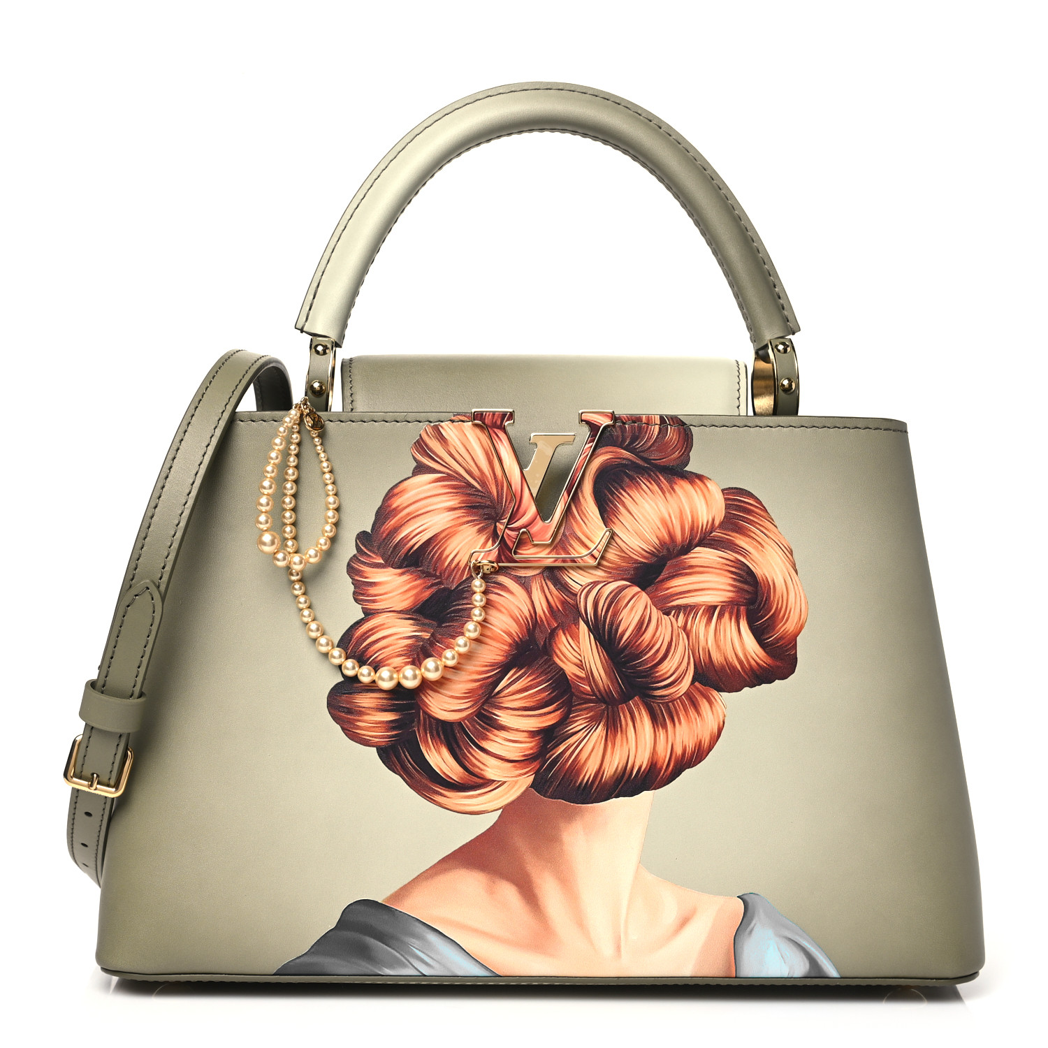 LOUIS VUITTON Calfskin Artycapucines Ginger Locks MM Green