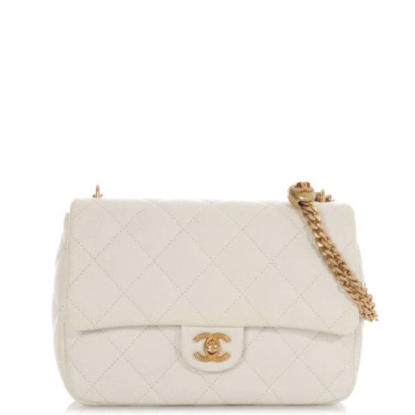 Chanel White Caviar Medium Crush Flap
