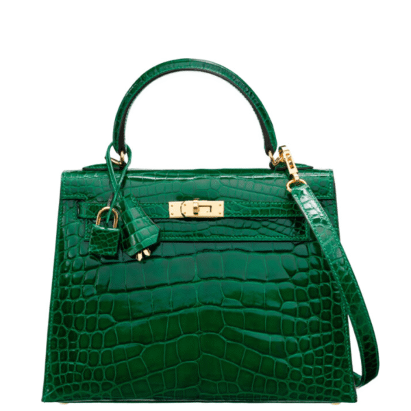 Hermès 25cm Shiny Vert Emerald Alligator Kelly Sellier
