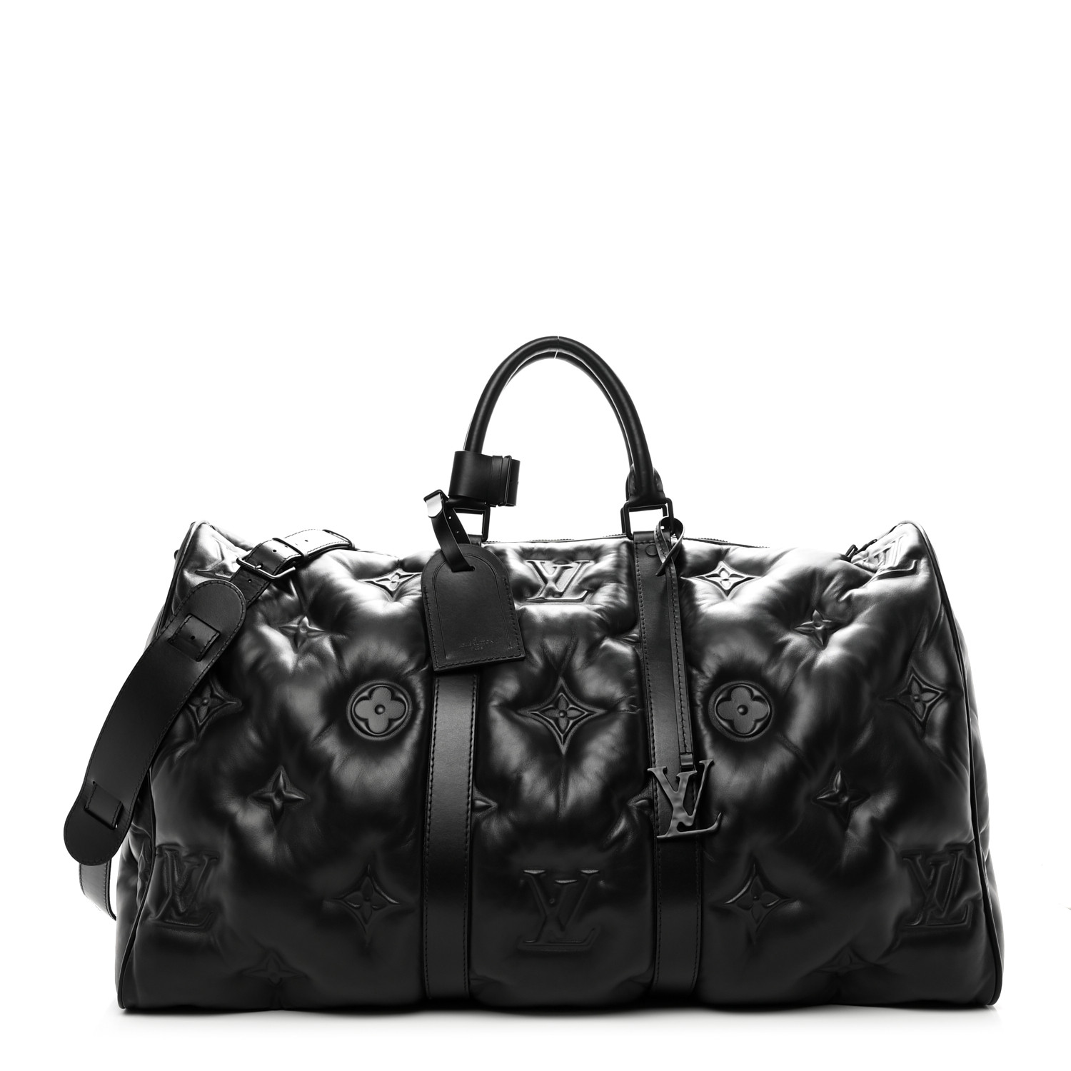 LOUIS VUITTON Lambskin Monogram Keepall Puffer XL Bandouliere 75 Black