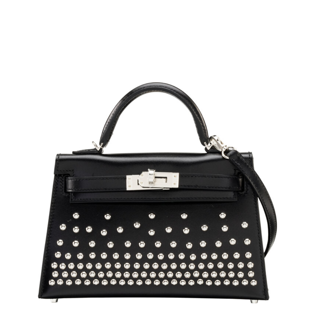 Hermès 20cm Black Box Calf Leather Cloutè Mini Kelly 