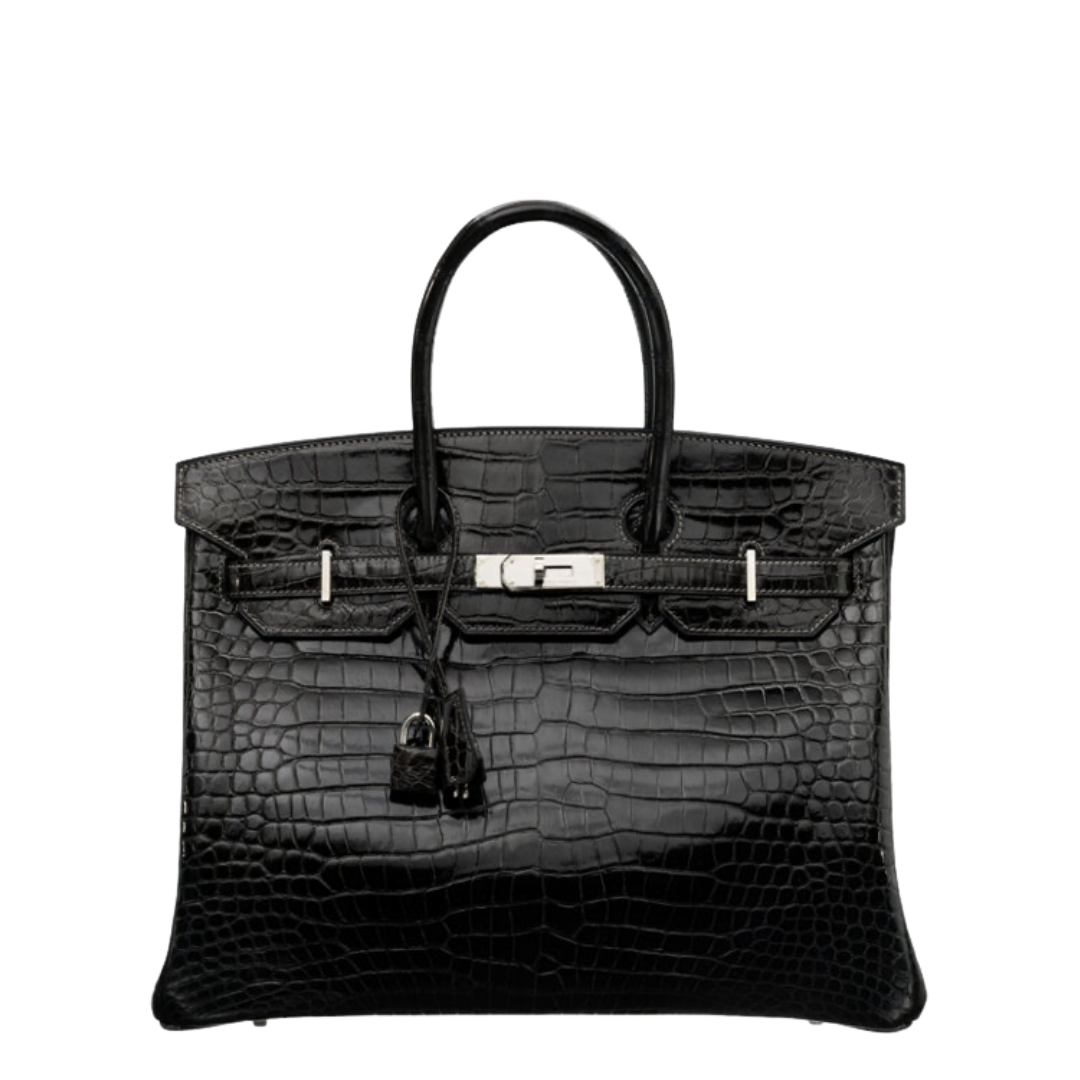 Hermès 35cm Shiny Graphite Porosus Crocodile Birkin