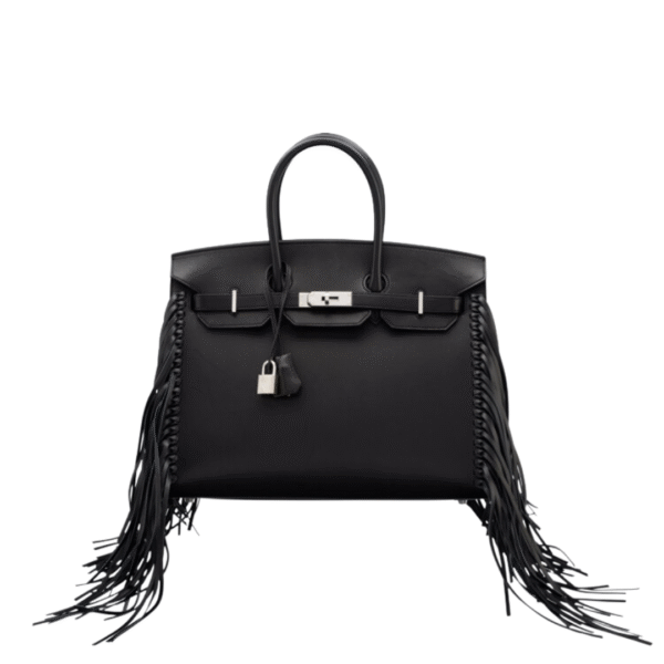 Hermès Limited Edition 35cm Black Evergrain Leather Anate Fringe Birkin