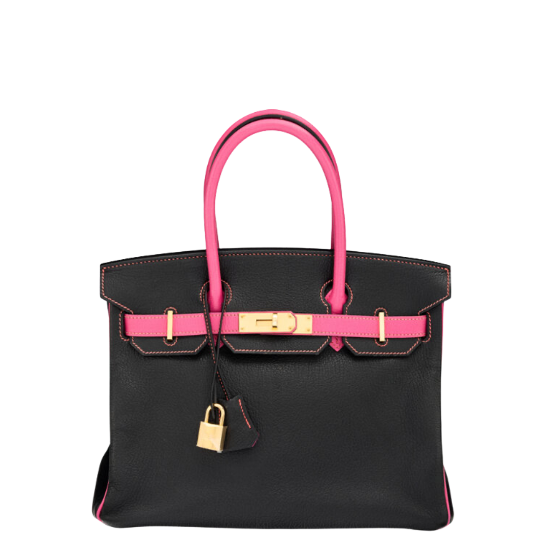 Hermès Special Order Horseshoe 30cm Black & Rose Tyrien Chevre Leather Birkin