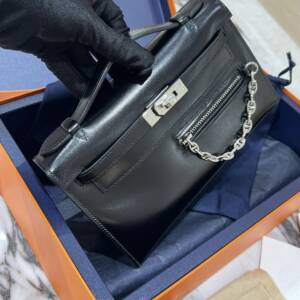 Hermès kelly pochette rock black box calfskin palladium birkin rock horizon line