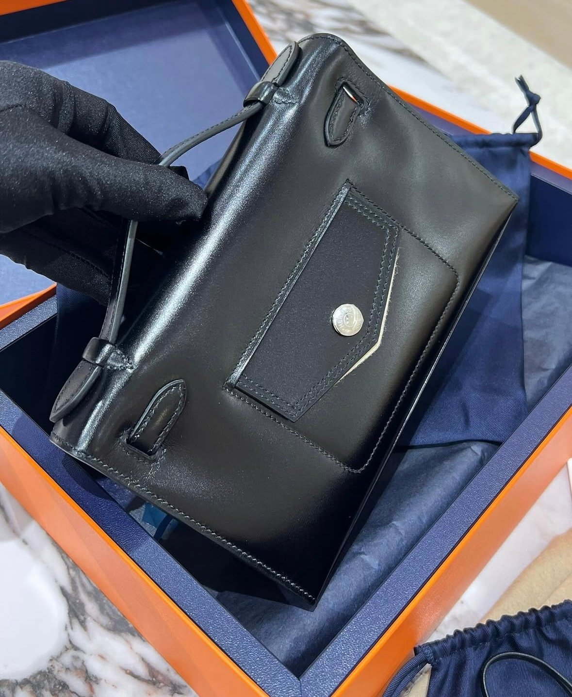 Hermès kelly pochette rock black box calfskin palladium birkin rock horizon line