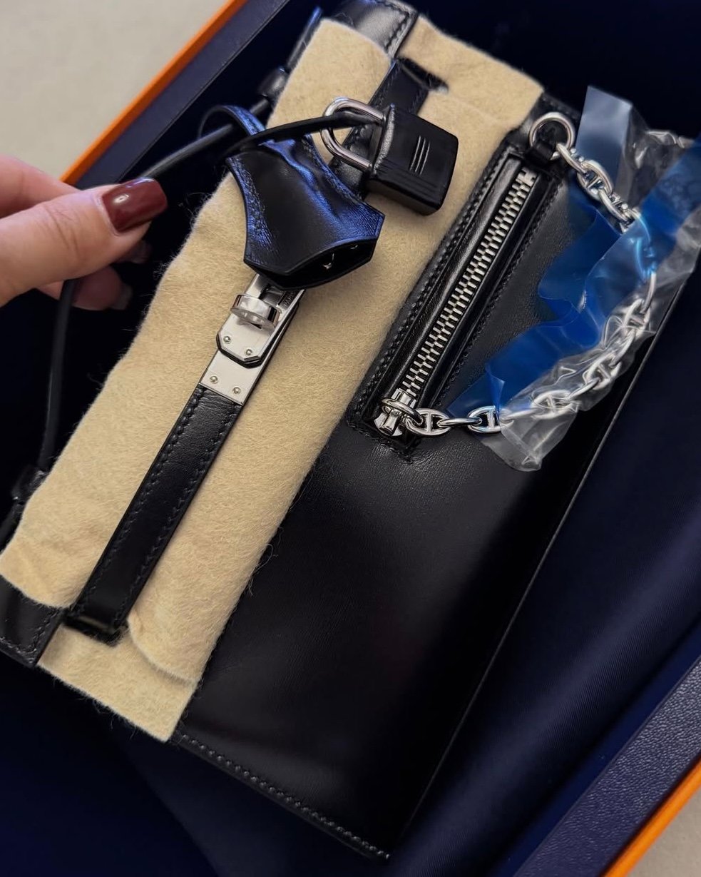 Hermès kelly pochette rock black box calfskin palladium birkin rock horizon line