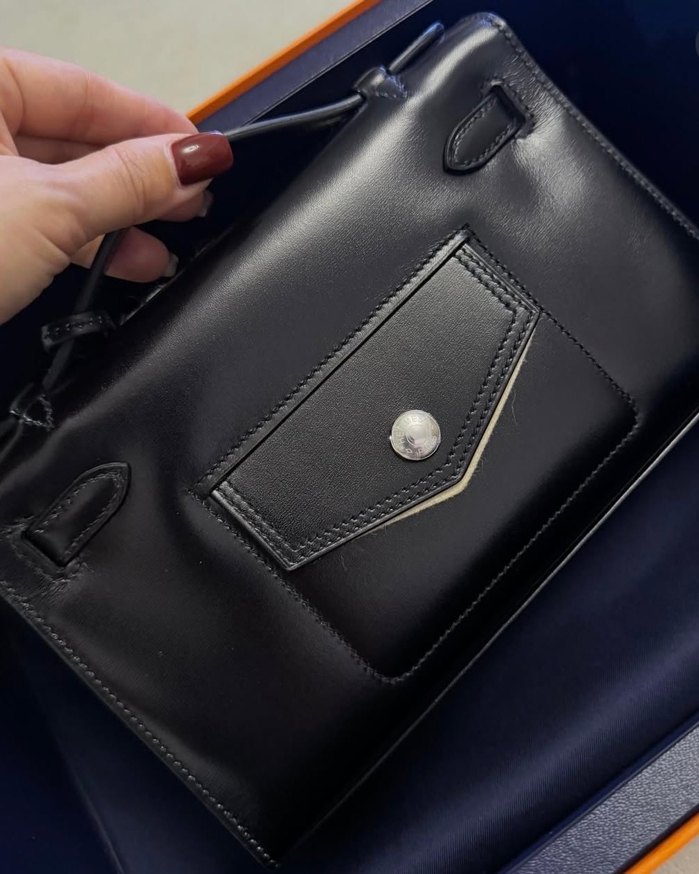 Hermès kelly pochette rock black box calfskin palladium birkin rock horizon line