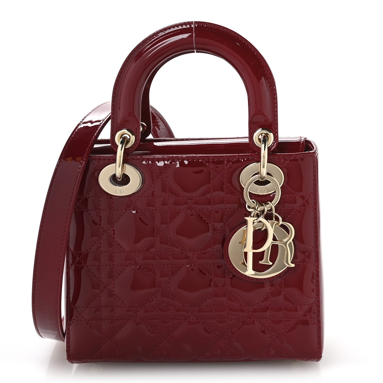 CHRISTIAN DIORPatent Cannage Small Lady Dior Cherry Red