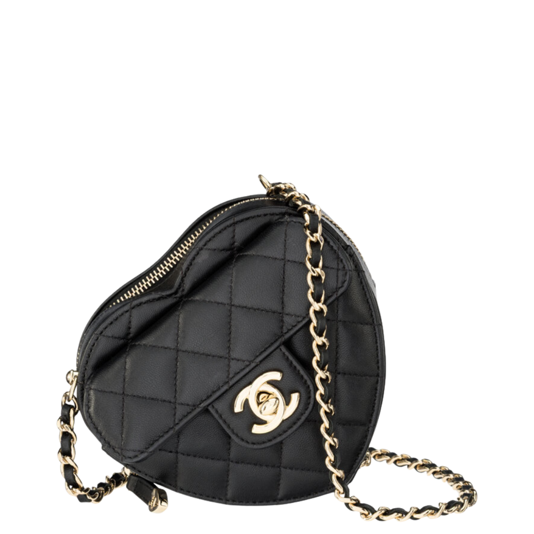 Chanel Black Quilted Lambskin Leather Mini CC In Love Heart Bag