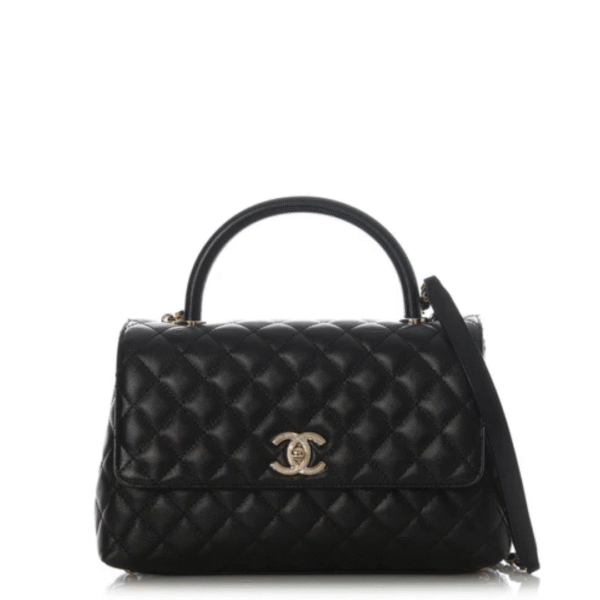 Chanel Small Black Quilted Caviar Coco Top Handle