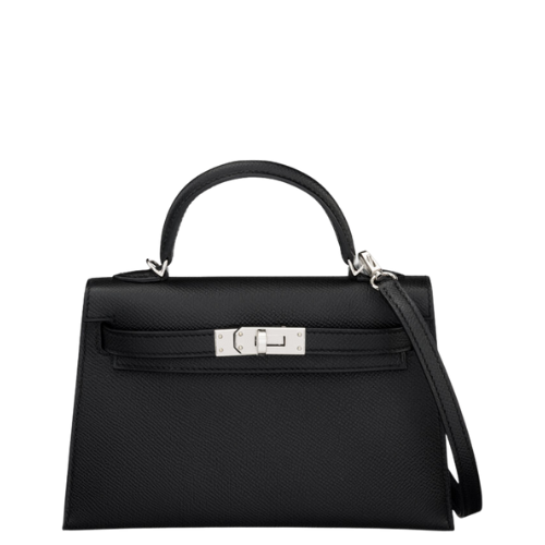 Hermès 20cm Black Epsom Leather Mini Kelly with Palladium Hardware