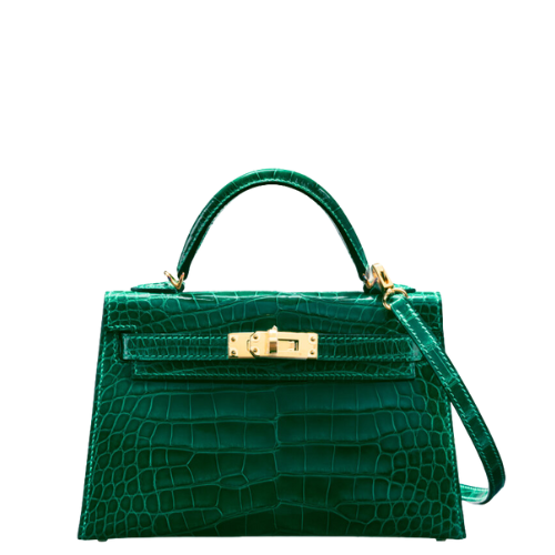 Hermès 20cm Shiny Vert Emerald Alligator Mini Kelly