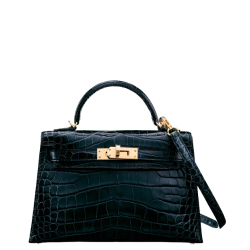 Hermès 20cm Shiny Vert Rousseau Alligator Mini Kelly