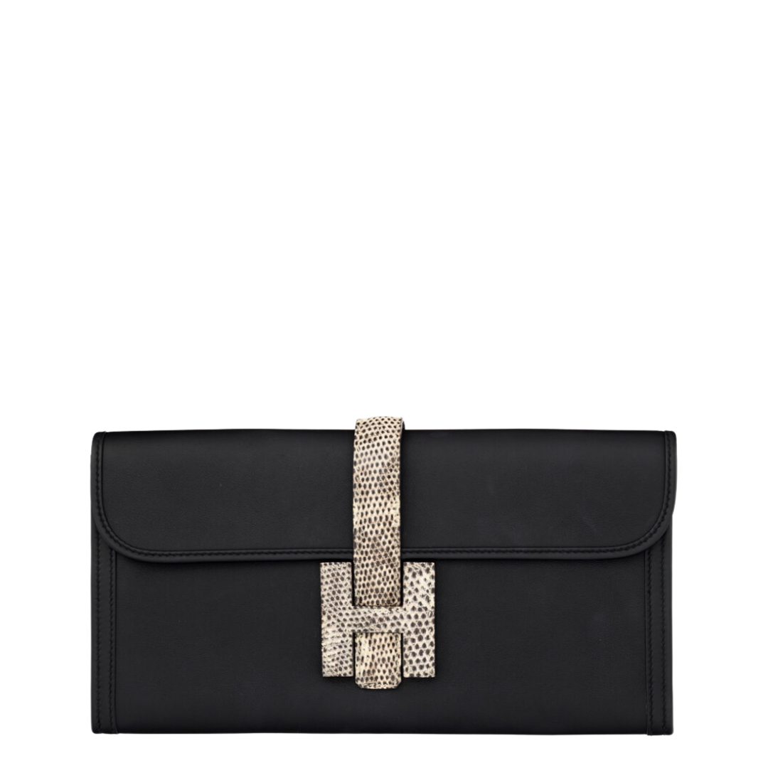 Hermès 29cm Black Swift Leather & Ombre Lizard Jige Elan