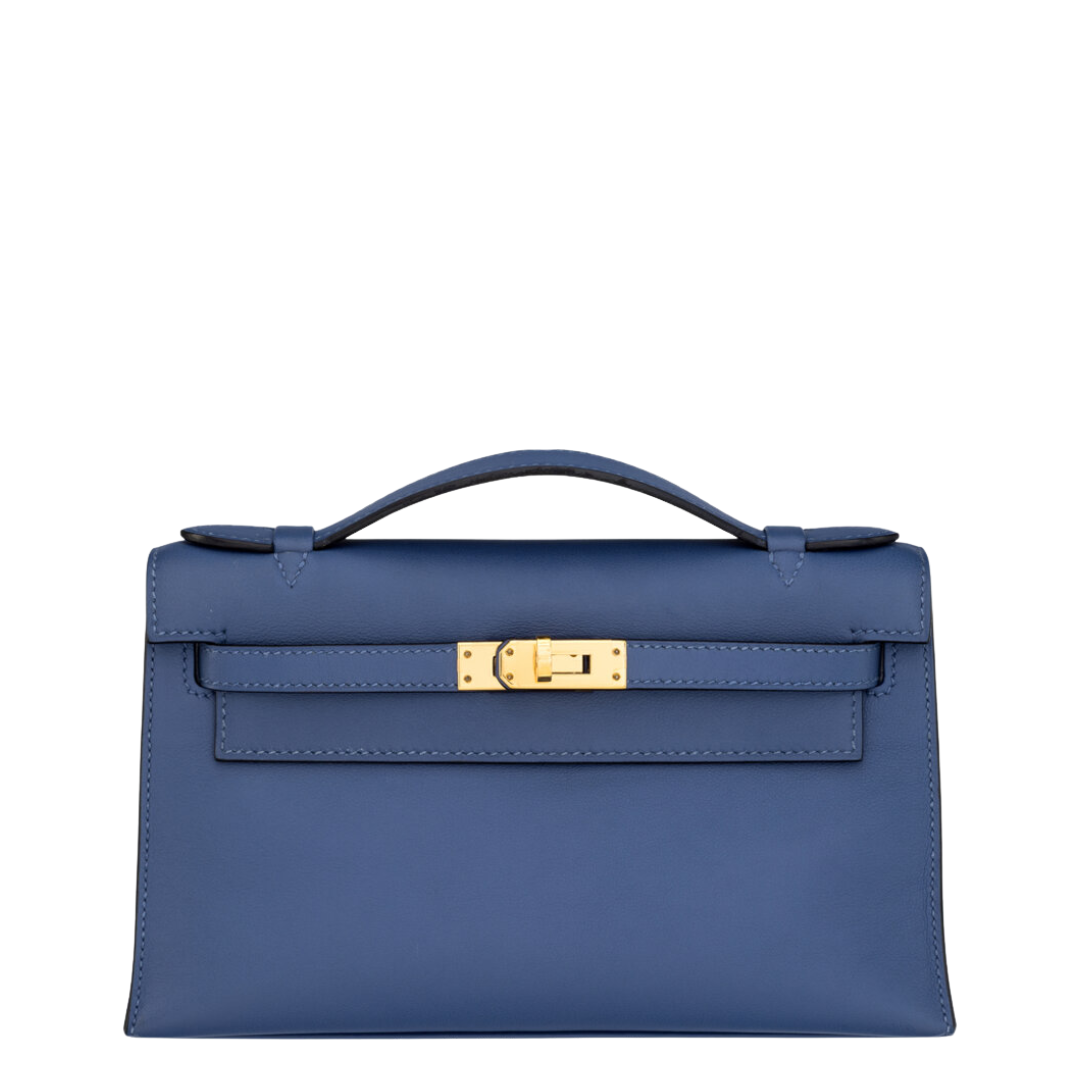 Hermès Bleu Brighton Swift Leather Kelly Pochette