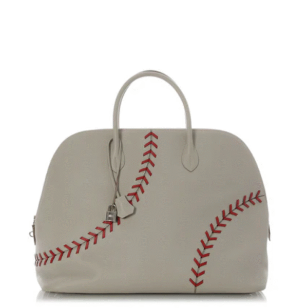 Hermès Gris Perle and Rouge Evercolor Bolide 45 1923 Baseball