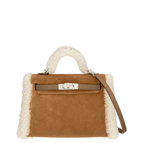 Hermès Limited Edition 20cm Chamois Grizzly Suede Teddy Plush Mini Kelly
