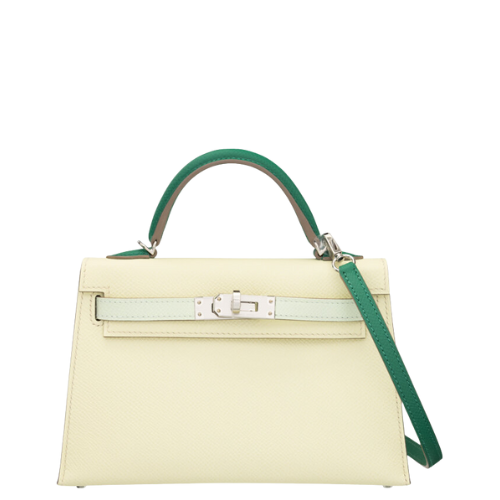 Hermès Limited Edition 20cm Jaune Milton, Vert Fizz, & Vert Vertigo Tri-Color Epsom Leather Mini Kelly