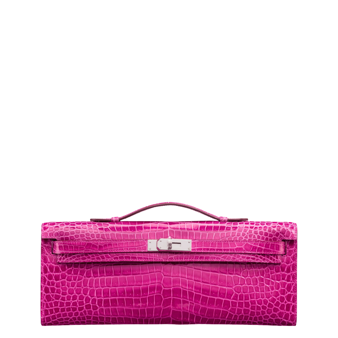Hermès Shiny Rose Scheherazade Porosus Crocodile Kelly Cut