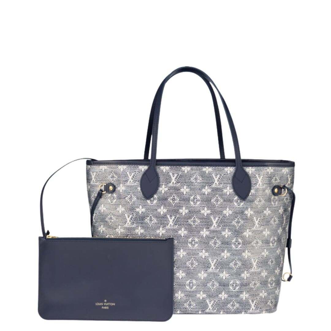 Louis Vuitton Iridescent Blue "Monoglam" Coated Jacquard Fabric & Blue Leather Neverfull MM