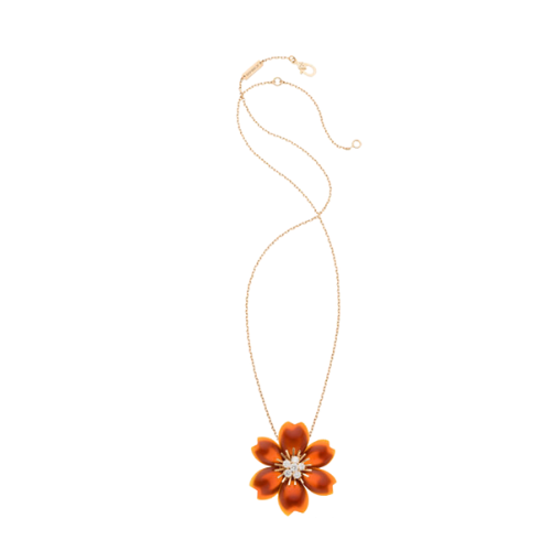Van Cleef & Arpels Diamond, Carnelian, Rose Gold Pendant-Brooch Necklace