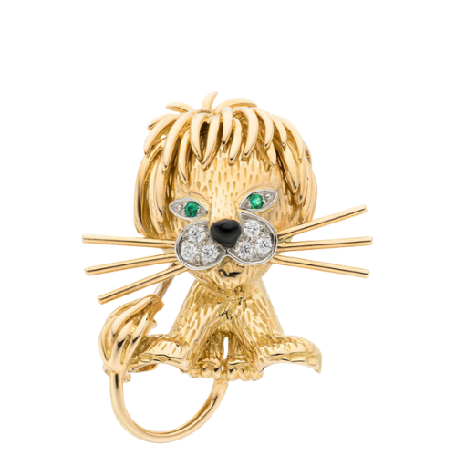 Van Cleef & Arpels Emerald, Diamond, Enamel, Gold Brooch