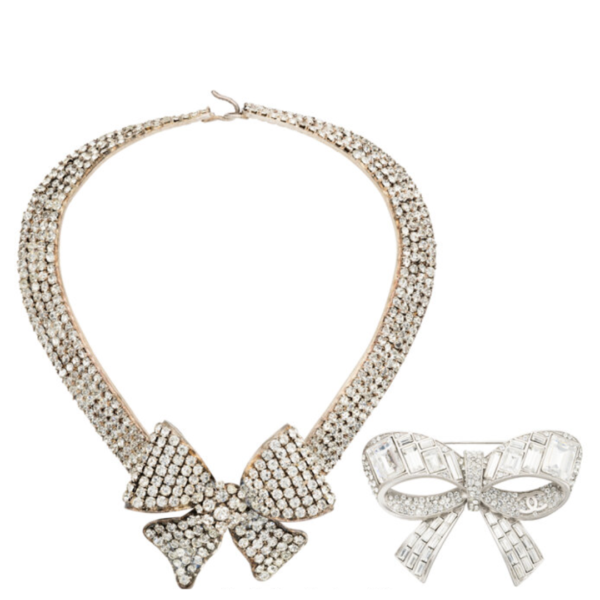 Chanel Set of Two: Crystal Bow Necklace & Brooch