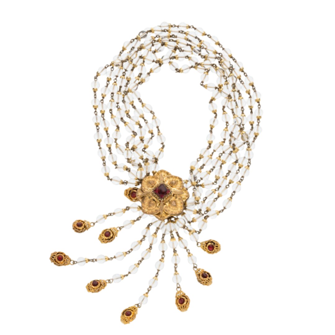 Chanel Vintage Gripoix Flower Tassel Necklace