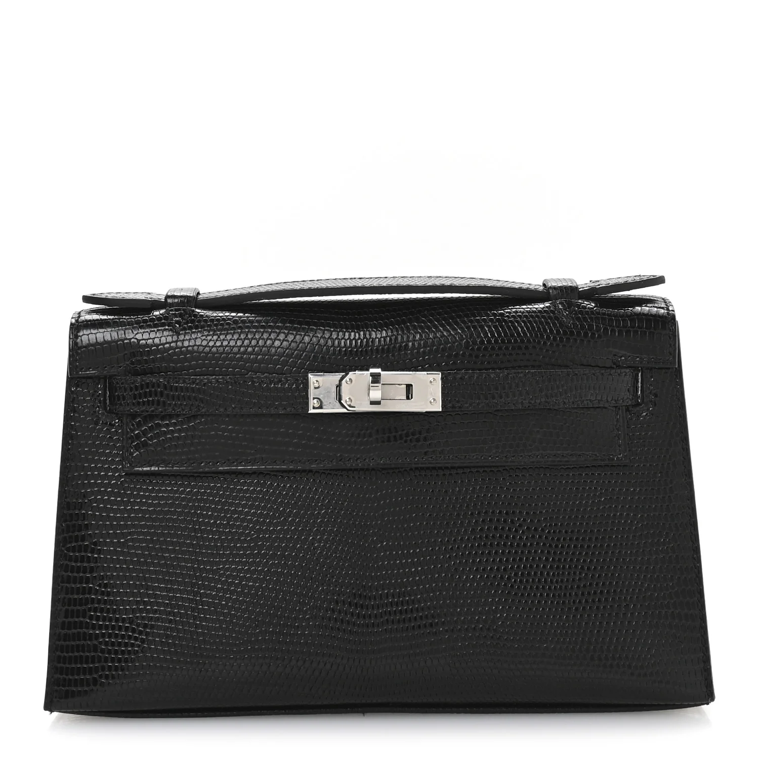 Hermes Lizard Kelly Pochette Clutch Black