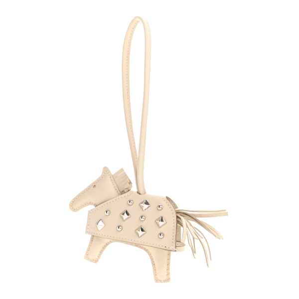 Hermes Milo Lambskin Studded Grigri Rodeo Robeo Rock Horse Bag Charm PM Craie