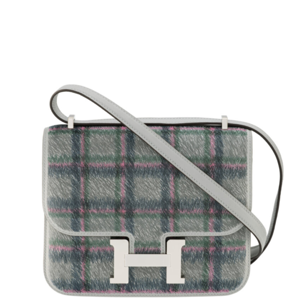 Hermès 18cm Limited Edition Tartan Bleu Glacier Swift Leather Mini Constance Mirror