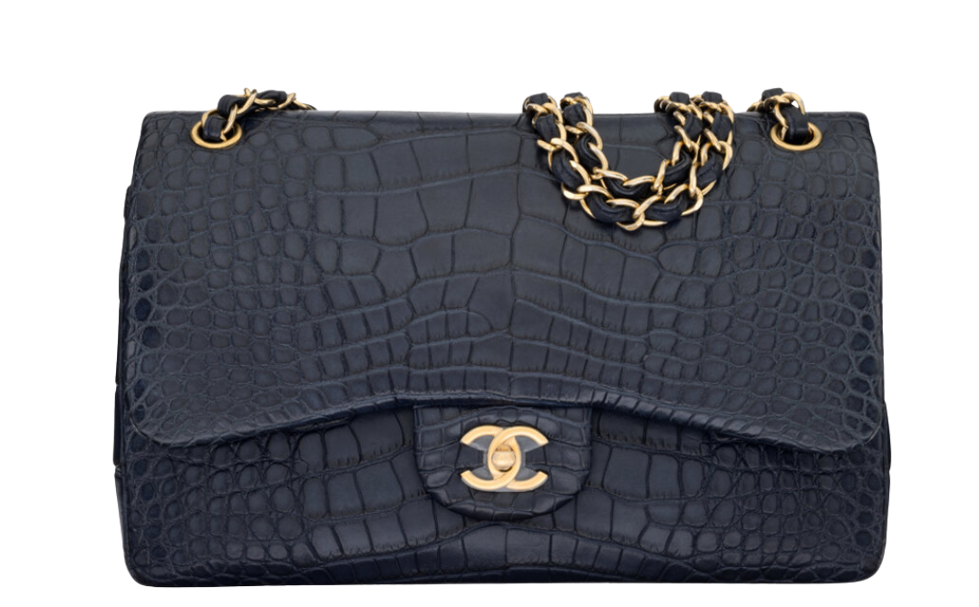 Chanel Matte Dark Blue Alligator Jumbo Classic Double Flap