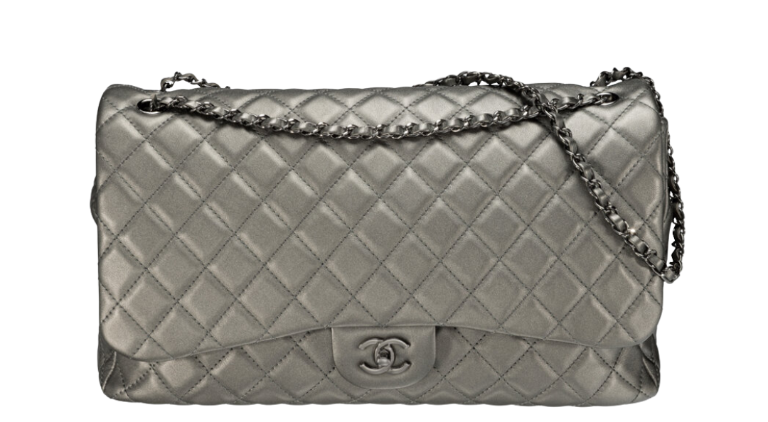 Chanel Metallic Gunmetal Quilted Leather XXL Classic Flap