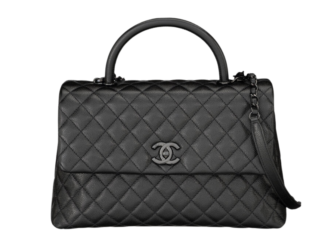 Chanel So Black Quilted Caviar Leather Medium Coco Top Handle 